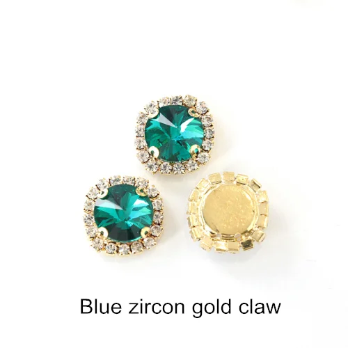 Blue Zircon-Gold 5 размеров, цветные круглые стразы с кристаллами и пряжкой, Пришивные круглые стразы Rivoli, пришивные стразы для свадьбы, Dess B1074 - Цвет: Blue Zircon-Gold