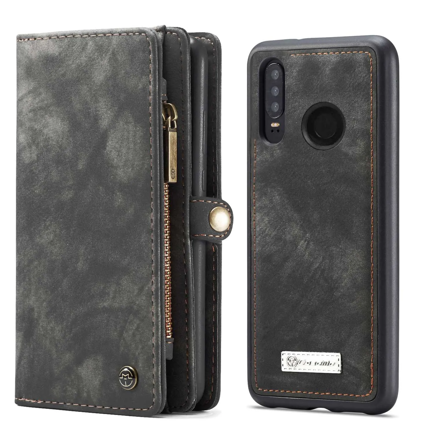 black Для huawei P30 Lite Чехол Съемный 2в1 из натуральной кожи раскладной Магнитный чехол на молнии кошелек чехол для huawei P30 Pro P30 Coque - Цвет: black