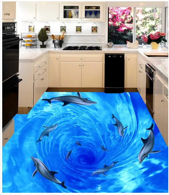 Самоклеящиеся ПВХ обои Dolphin Waves морской мир 3 D для ванной гостиная пол современные пол живопись