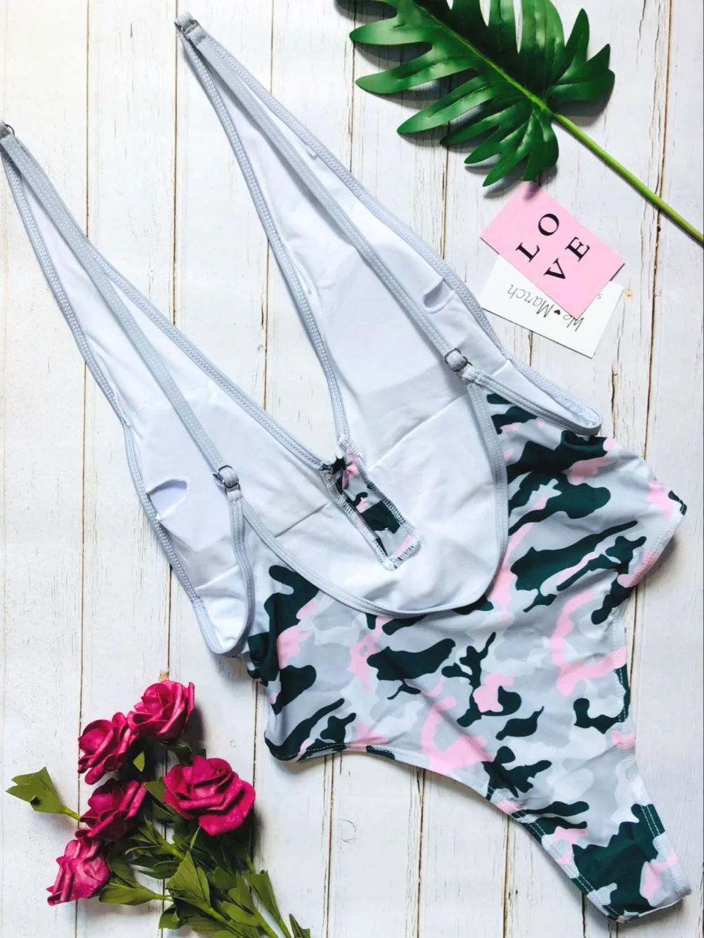 2019 женский Камуфляжный купальник на бретельках с открытой спиной летний