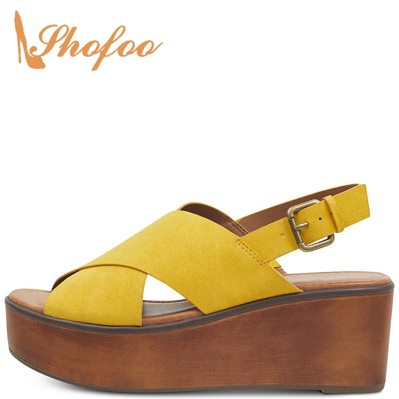 

Platform Adult Women Ladies Sandals Buckle Strap Super High Wedges Heels Ankle-Wrap Leisure Fashion Concise Novelty 2021 Summer