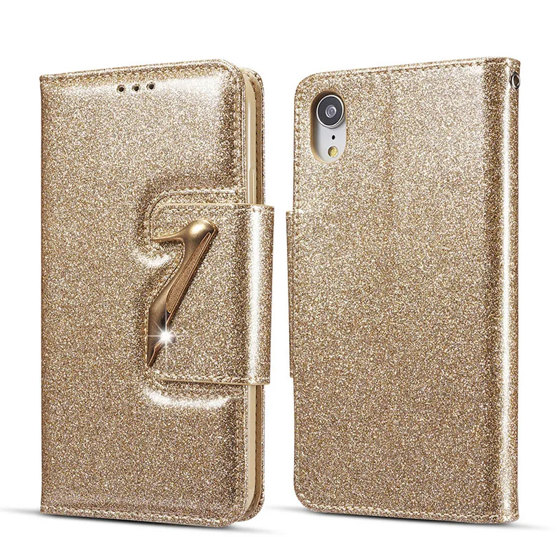 3D Блестящий Чехол бумажник на высоком каблуке для iPhone XS Max 7 8 Plus кожаный чехол