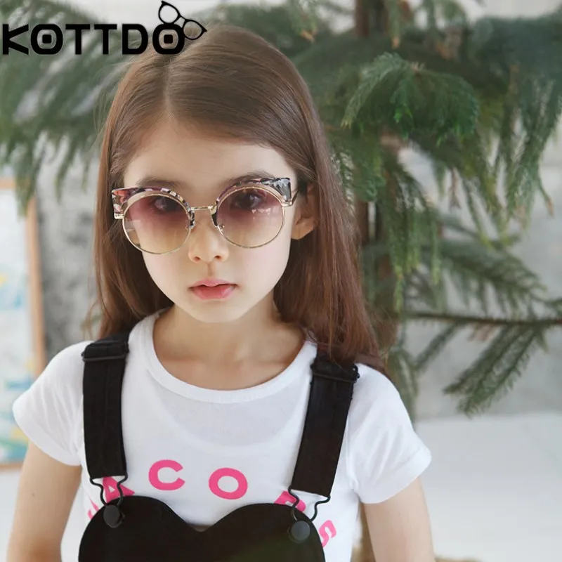 KOTTDO солнцезащитные очки "кошачий глаз", новая мода, Ретро стиль, металлическая оправа, детские солнцезащитные очки для мальчиков и девочек, винтажные милые Солнцезащитные очки "кошачий глаз"