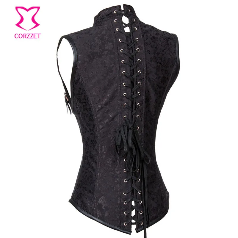 Корсет женский черный с воротником на пуговицах в стиле стимпанк|underbust corset|corsets and