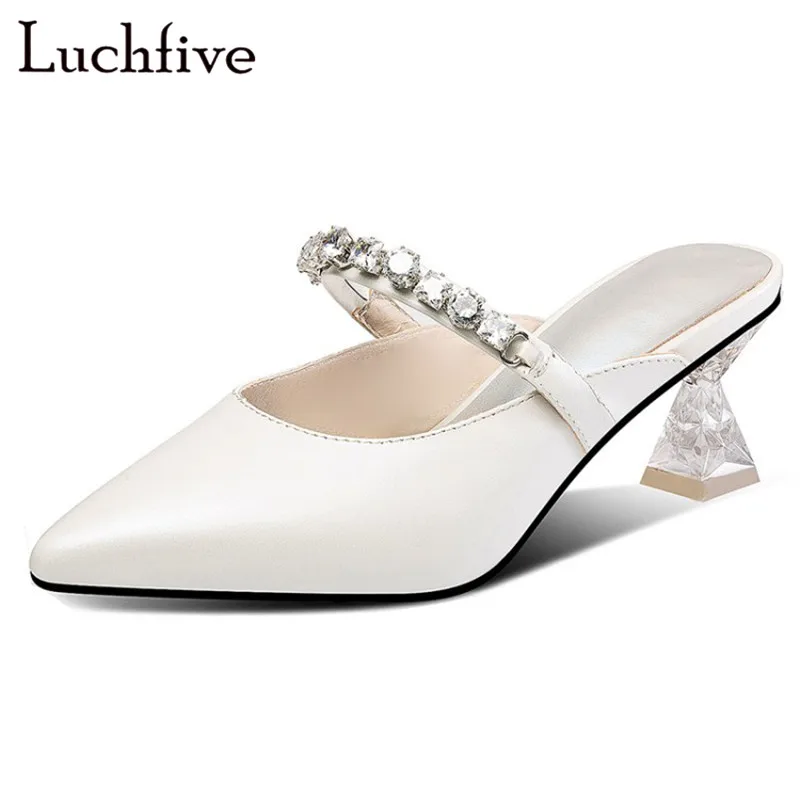 Прозрачные стеклянные каблуки ремни с кристаллами женские тапочки Классические