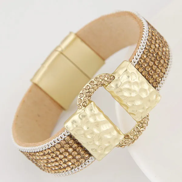 Женские кожаные браслеты LEMOER модные блестящие с пряжкой на ремне со стразами