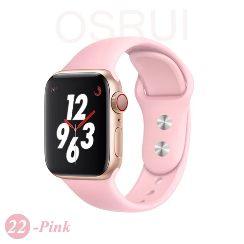 22- Pink Спортивный силиконовый ремешок для apple watch band 4 44 мм 40 мм iwatch band 42 мм 38 мм ремень для браслета apple watch series 5 4 3 2 аксессуары - Цвет ремешка: 22- Pink