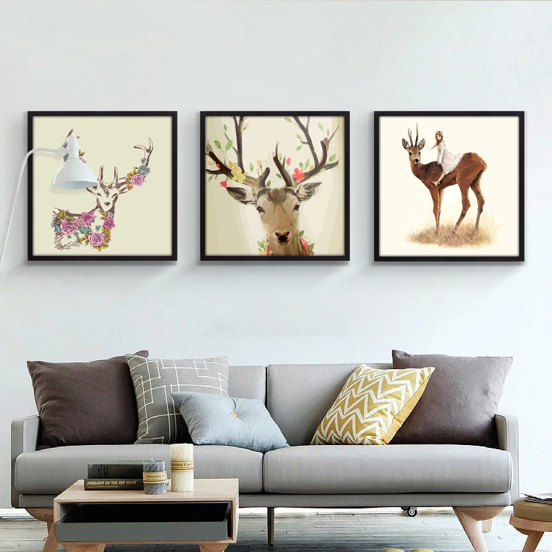 Cartoon version of the deer Silhouette Deer Family Canvas Decorative Painting Poster Wall Picture Decor Home decor no frame | Дом и сад