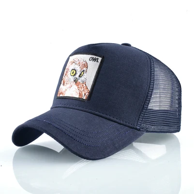 Мужская бейсбольная Кепка на сезон весна-лето из дышащей сетки Snapback мужские женские шапки сова шапка с вышивкой уличная хип хоп черная кость Gorro - Цвет: Blue Owl