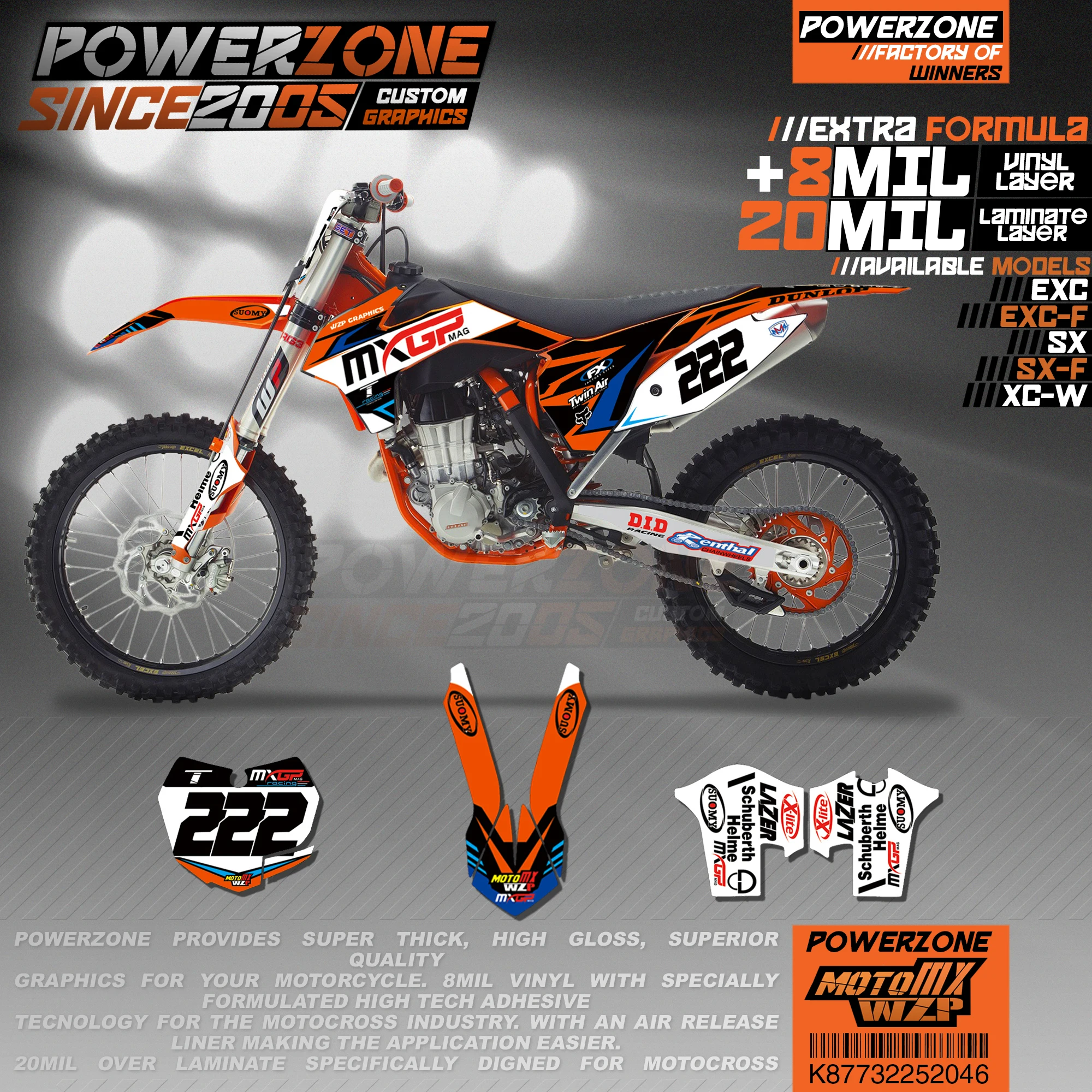 

PowerZone Custom Team Graphics Backgrounds Decals 3M Stickers Kit For KTM SX SXF MX EXC XCW Enduro 125cc to 500cc 2011-2016 046