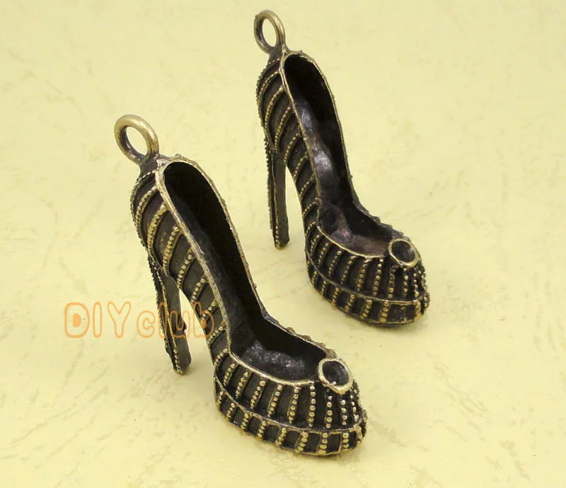 6pcs античная бронза большой 3D Высокий каблук обуви амулеты кулон 42x34x12mm|charm pendant|high
