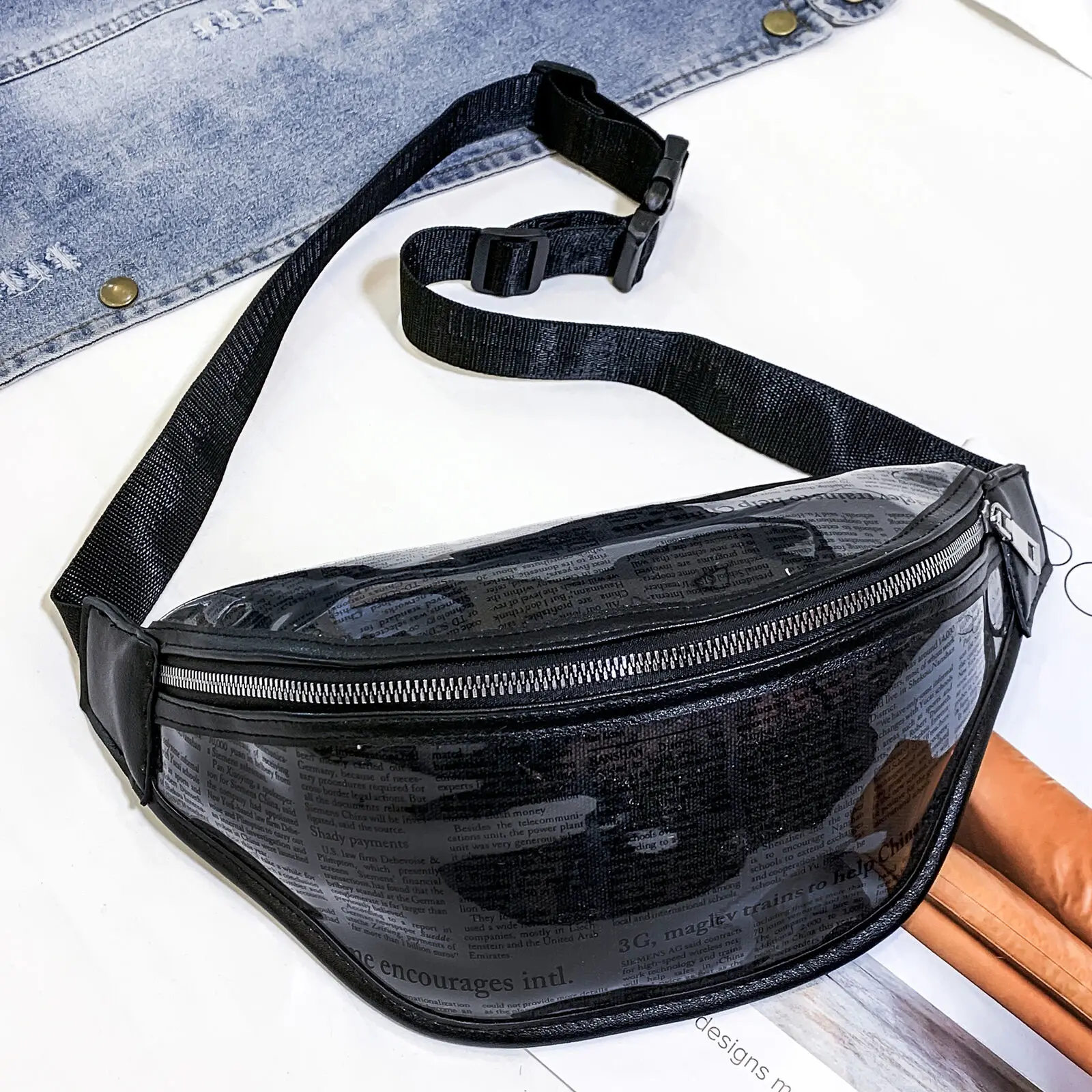 Модные женские маленькая поясная сумка Fanny Pack ПВХ сумка кошелек на пояс, Дамский кошелек, чехол для телефона чехол сумка для путешествий белый черный розовый красный зеленый - Цвет: Черный