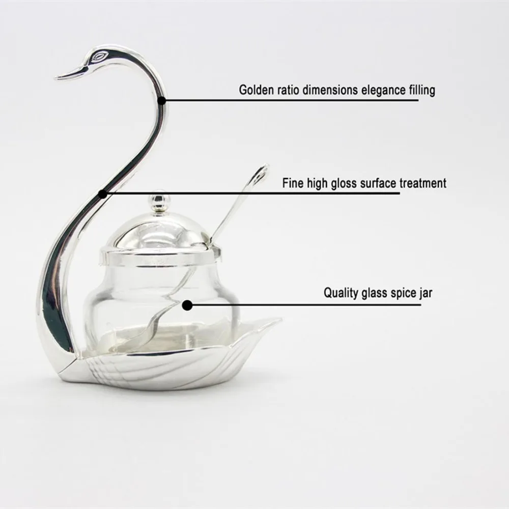 Лебедь из нержавеющей стали банки для сахара меда блюдо банка соли и перца