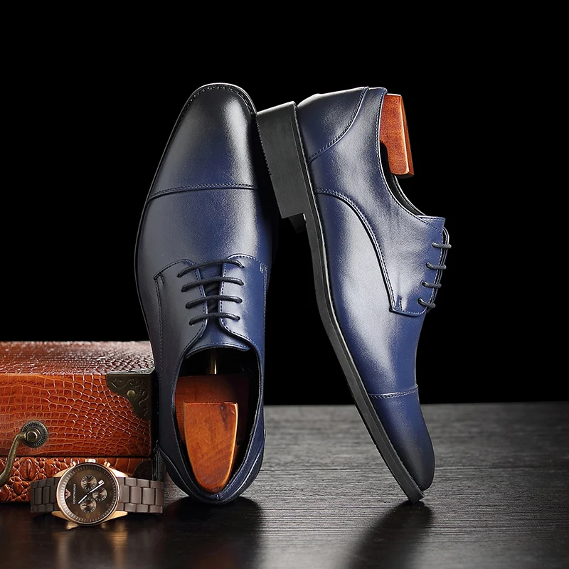 Blue Dress Shoes Misalwa/брендовые Мужские Простые легкие классические туфли в стиле дерби; мужские деловые модельные официальные туфли; цвет красный, синий; Прямая поставка; Размеры 37-48 - Цвет: Blue Dress Shoes