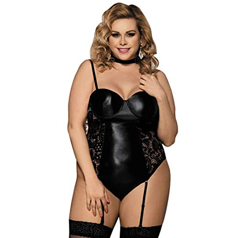 Women Plus Size Lace Teddies Lingerie Faux Leather Body Shape Corset Garter Leotard Nightwear Clothing Waist Cincher | Женская одежда
