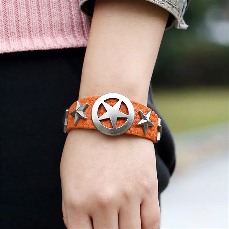 Fashion Punk Men Batch Buckle Leather Five-pointed Star Bracelets Bangles Bracelet Everyday Gifts For Male Female Jewelry |