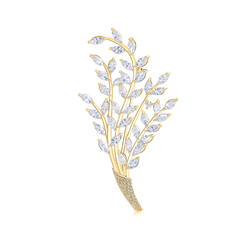 Медная брошь в виде ушей пшеницы золотистого/серебристого цвета украшение из