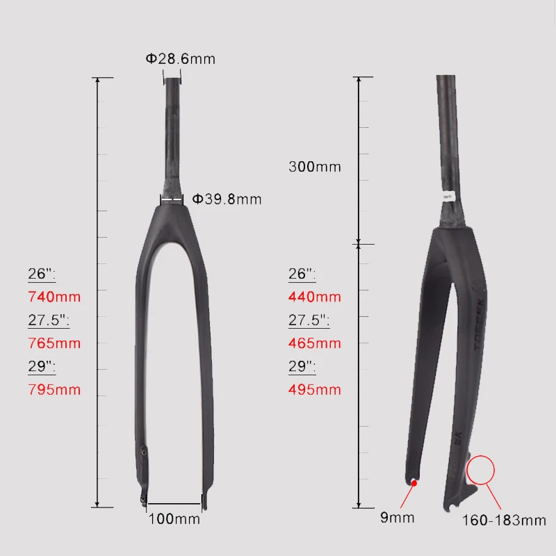 TOSEEK 26/27. 5/29er вилки для горных велосипедов, Карбоновая вилка MTB велосипеда, коническая вилка, жесткая прямая Дисковая тормозная Велосипедная вилка