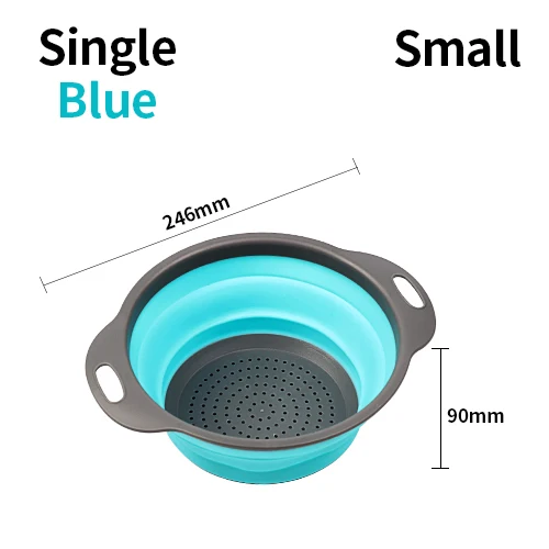 Single Blue Small DUOLVQI складной силиконовый дуршлаг для фруктов и овощей, корзина для мытья, Волшебная корзина, ситечко, складной Слив кухонные инструменты приспособление - Цвет: Single Blue Small