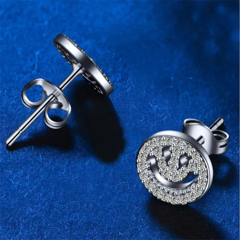 Женские серьги пусеты LUKENI с золотым кристаллом и смайликом для девушек вечерние