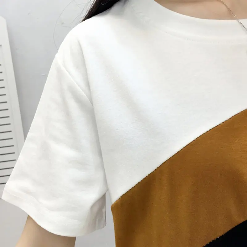 Повседневная футболка для полных женщин модные топы футболки в Корейском стиле с