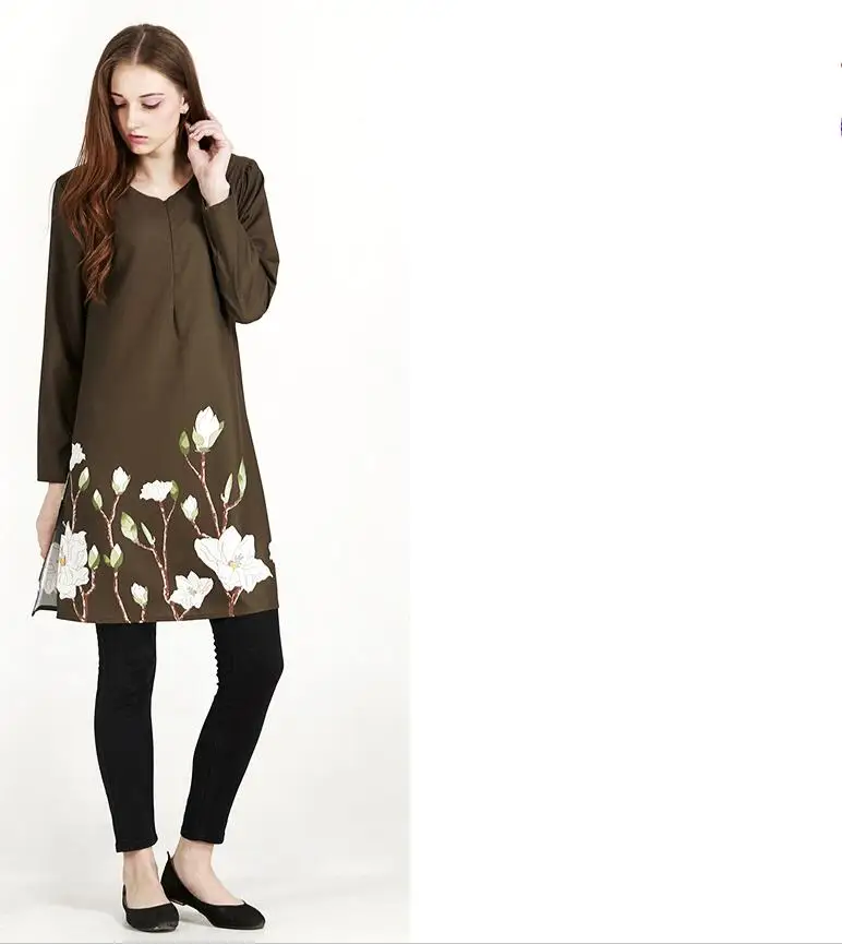 2018 Women's Loose Dresses New Fashion Digital Printing Long Sleeve Round Neck Zipper Vestidos Kaftan Abaya Dubai Muslim Dress |
