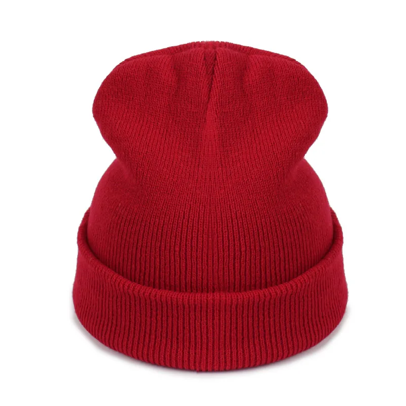 Red Новинка, модная зимняя шапка для женщин и мужчин, шапка Skullies Beanies, теплые шапки унисекс, вязаные шапки для мужчин, шапки бини, простая теплая мягкая шапка - Цвет: Red