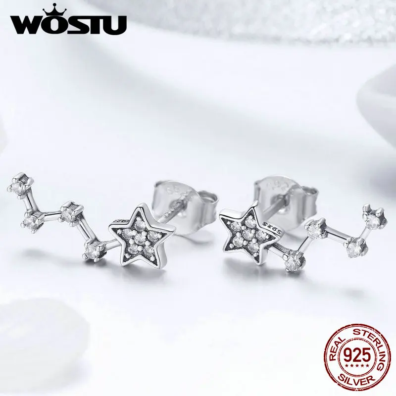 WOSTU 925 пробы серебряные ослепительные крошечная звезда серьги-гвоздики для женщин девочек Оригинальные Серебряные модные ювелирные изделия серьги DXE439