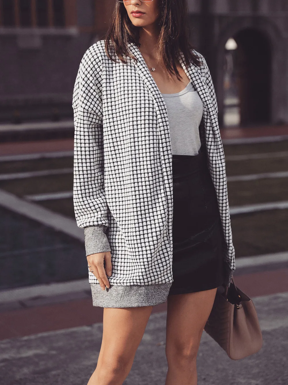 Куртка женская винтажная повседневная в клеточку с открытой передней сеткой