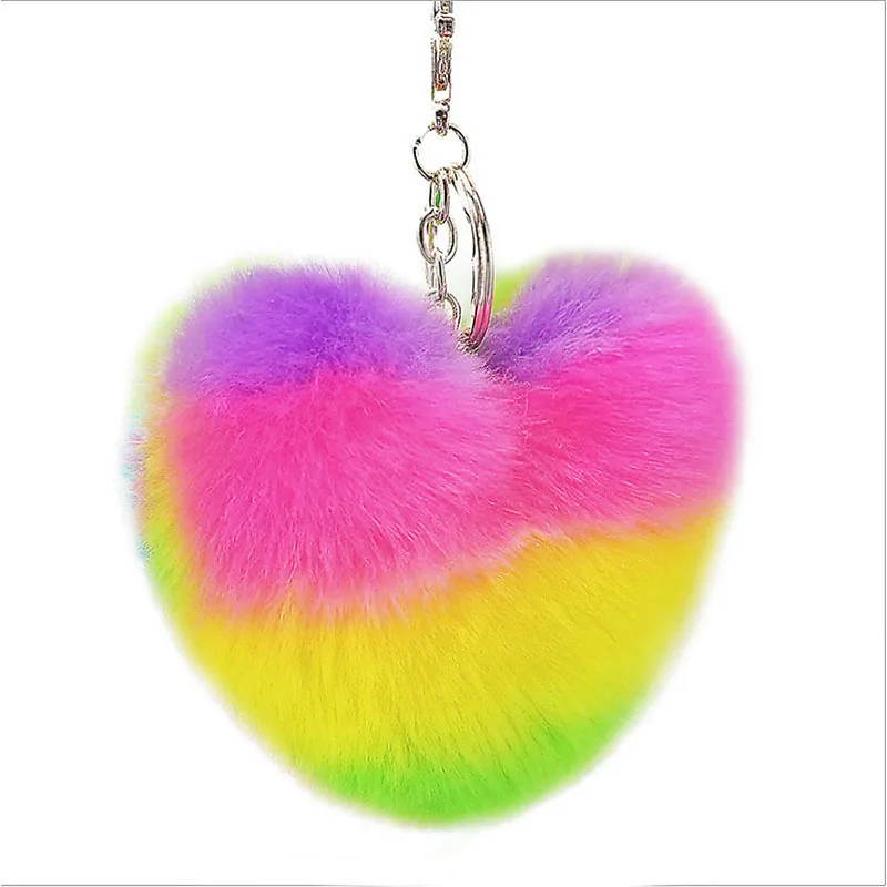 Color peach heart Сердце брелок-помпон радужные плюшевые шарики брелки декоративная подвеска для женщин сумки аксессуары брелоки автомобильные модные брелоки - Цвет: Color peach heart