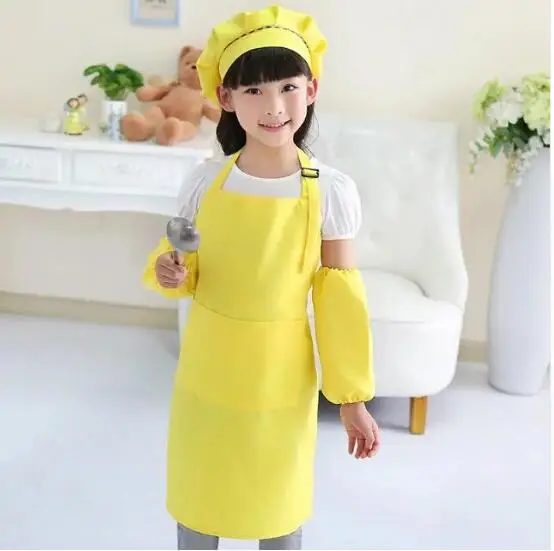 YELLOW Детский фартук, детский рукав, шляпа, карман для детского сада, кухни, для выпечки, живопись, для приготовления пищи, напитков, еды, Enfant Tablier Delantal, логотип, принт - Цвет: YELLOW