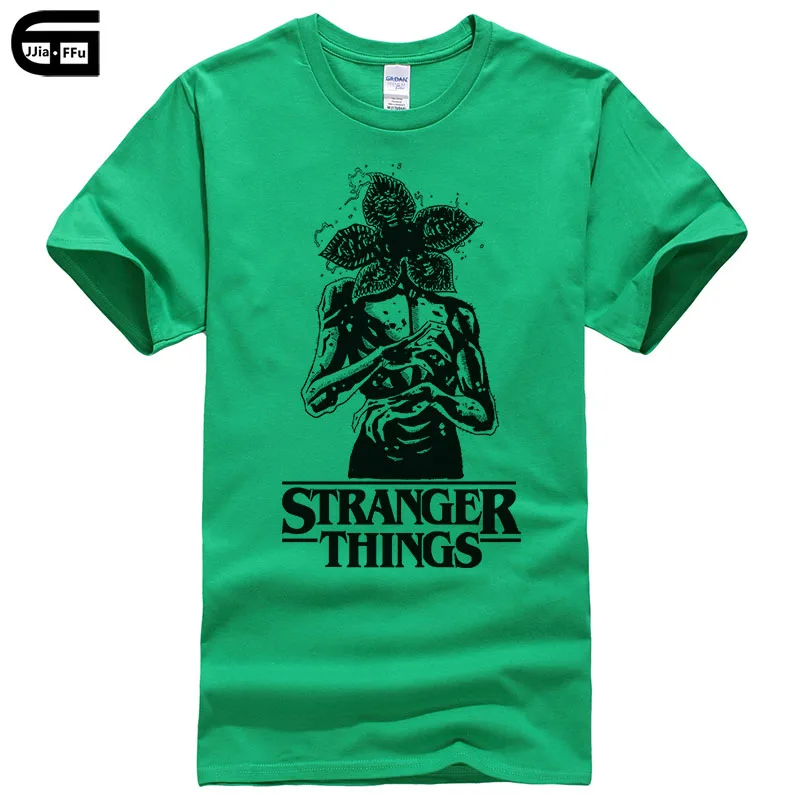 green New Street Brand Stranger Things T Shirt Men Funny Strange Demogorgon T-shirt Summer Short Sleeve Print Tee Male Clothing T214 - Цвет: green