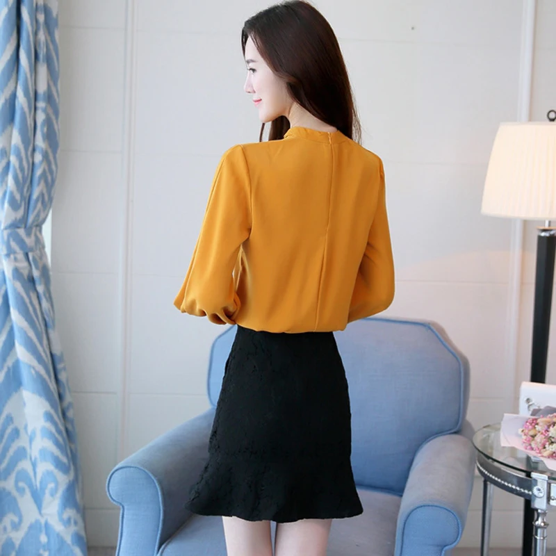 Женская шифоновая блузка 2019 Весенняя новая Корейская однотонная свободная
