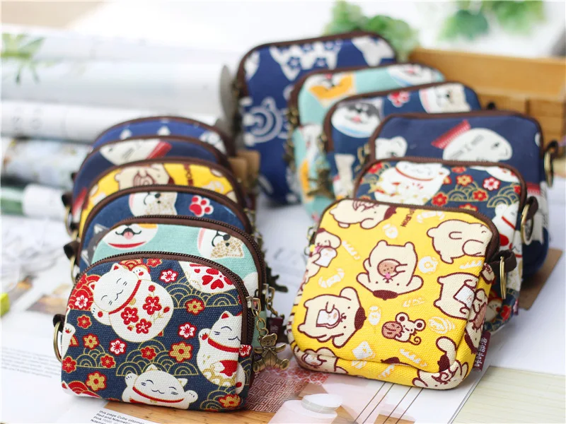 Ретро мини-сумка, женские кошельки для монет, Kawaii, короткий кошелек, для девочек, кошка, маленький холщовый кошелек, сумки для карт, женские кошельки для рук, для дам, детей