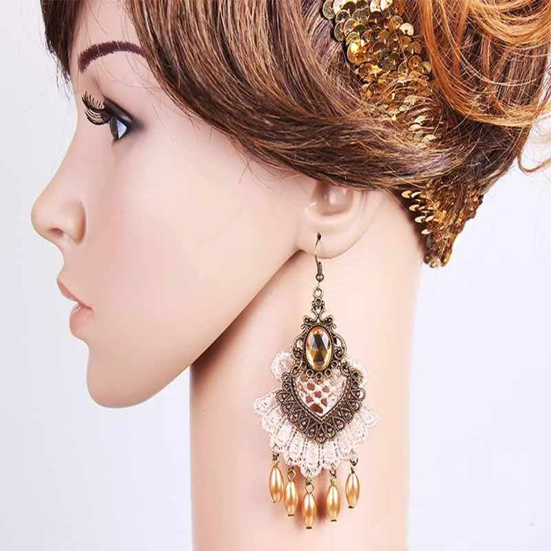 

New Fashion Gothic Medieval Retro Black Lace Dangle Earrings Elegant Party Drop Earrings Women Jewelry