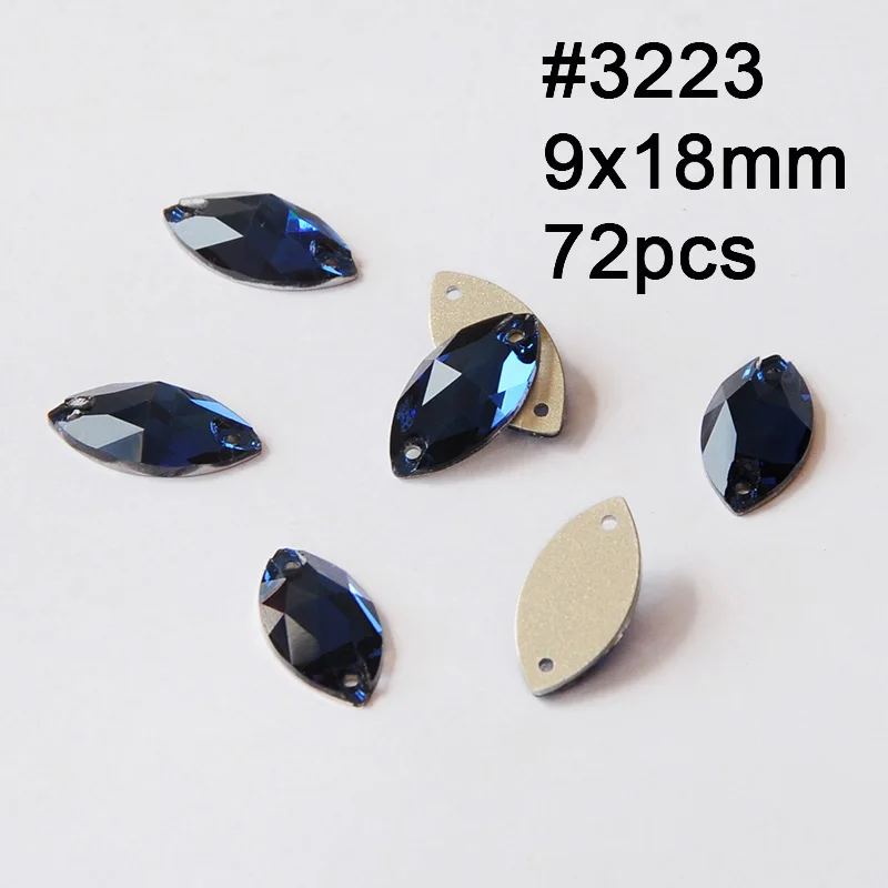 Navette 9X18mm 72pcs Смешанные Пришивные хрустальные стразы Rivoli Drop Монтана Швейные стеклянные стразы камни вышитые ткани аксессуары платье для одежды - Цвет: Navette 9X18mm 72pcs