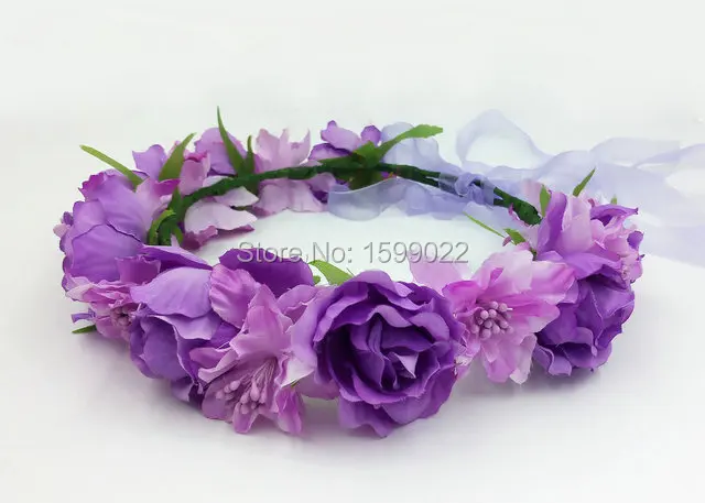 Регулируемые фиолетовые короны для девочек с цветами Романтические Аксессуары