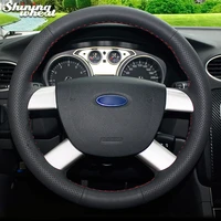 shining wheat black genuine leather car steering wheel cover for ford kuga 2008 2011 focus 2