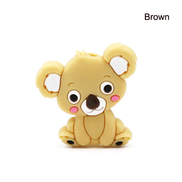 Brown Koala 20pcs 20 шт. мини силиконовые бусины Коала Детские Прорезыватели для самостоятельной сборки соски цепи BPA бесплатно детские жевательные игрушки мультфильм животных кормящих ожерелье из бисера - Цвет: Brown Koala 20pcs