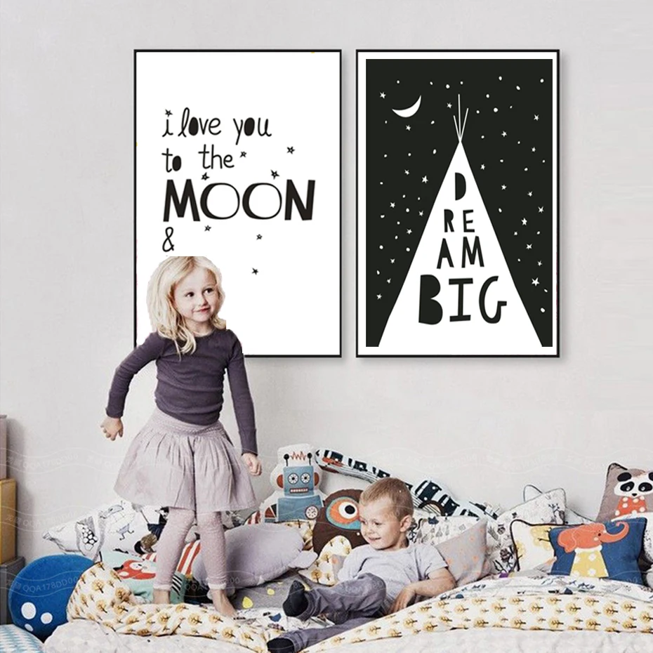 Картина на холсте большой мечты черно-белая Минималистичная Скандинавская