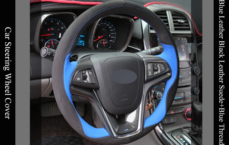 LQTENLEO черный замшевый Черный Синий кожаный чехол на руль для Chevrolet Malibu 2011- Volt Camaro 2011- Aveo