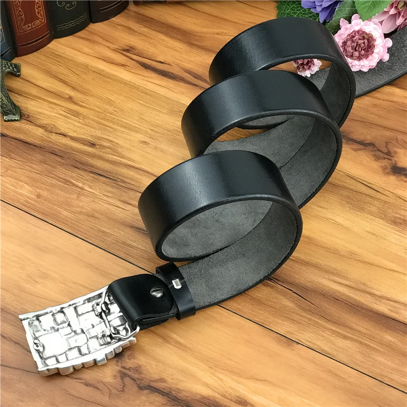 Металлический ремень с пряжками для мужчин, роскошный пояс Ceinture Homme из натуральной кожи, мужские ковбойские джинсы, мужской ремень Riem Wide MBT0590