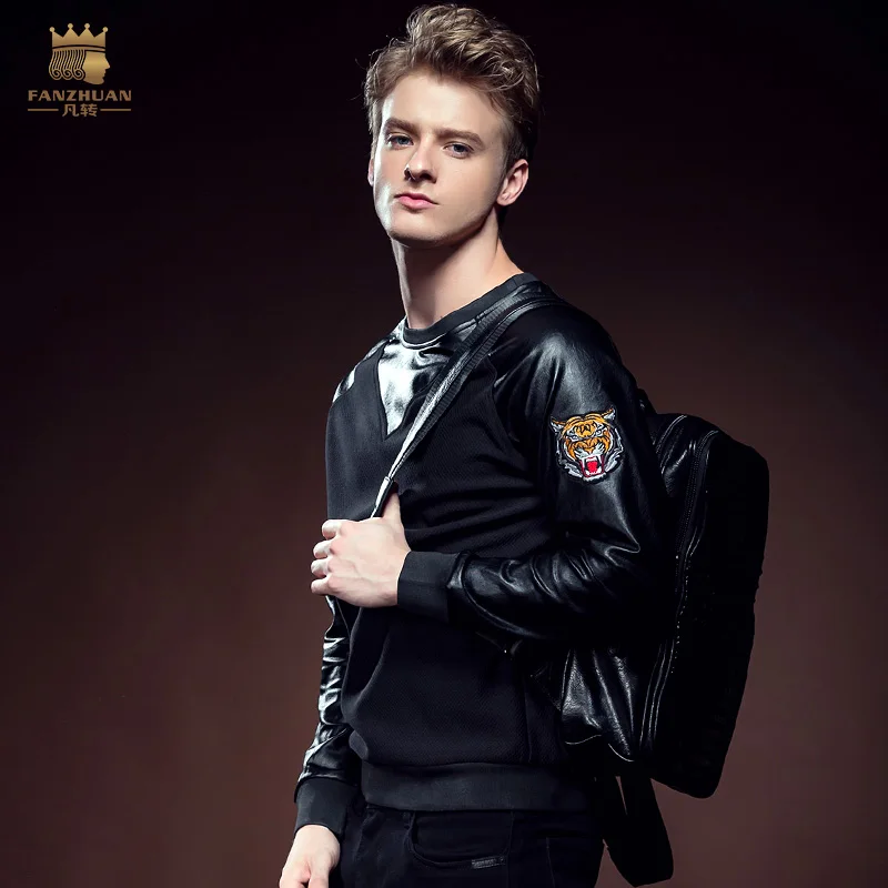 Free Shipping New royal Male Winter fashion new men's slim neck long sleeved T-shirt stitching personalized 5128T-shirt 615128 | Мужская