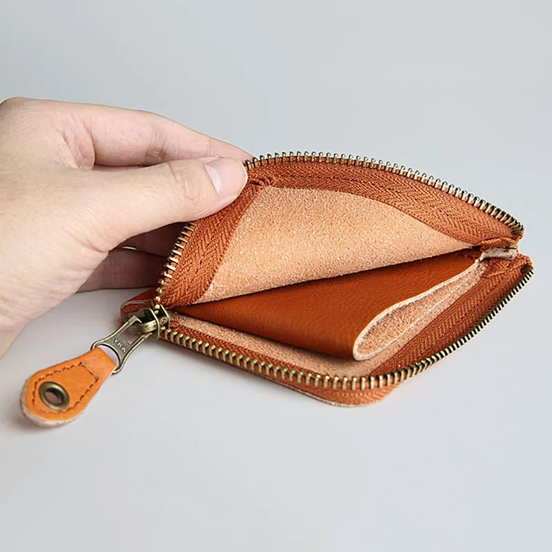 100% Genuine Leather Wallet Men Women Vintage Handmade Short Slim Small Zipper Mens Purse With Coin Pocket Card Holder Money Bag | Багаж и
