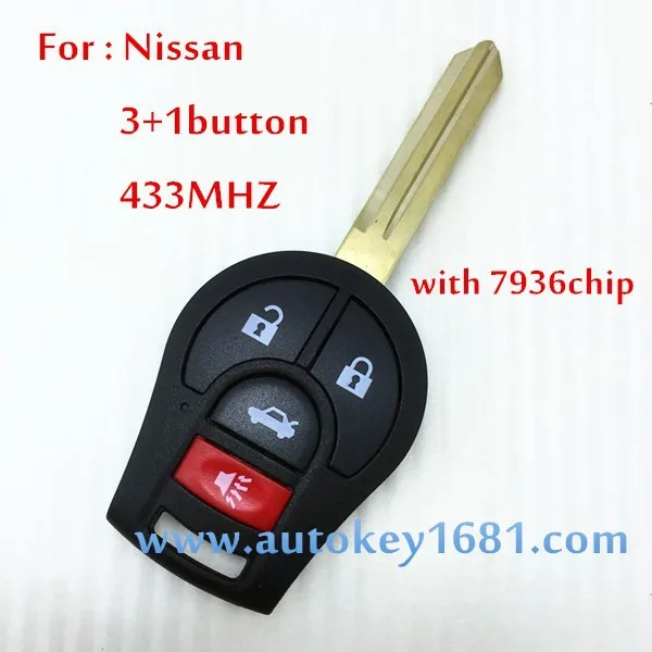Автомобильный ключ для Nissan 3 + 1 кнопка дистанционного управления 315 МГц с 7936 (ID46)