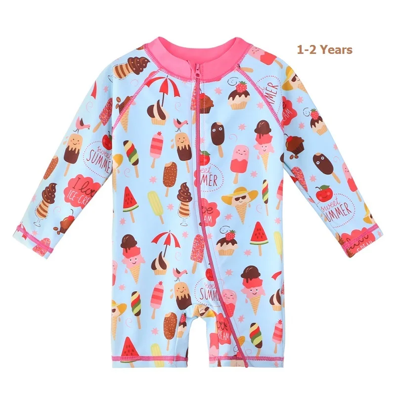 1-2 Years icecream BAOHULU одежда для купания для маленьких девочек с героями мультфильмов; детский купальник; цельный купальный костюм для маленьких девочек; детские купальные костюмы - Цвет: 1-2 Years icecream