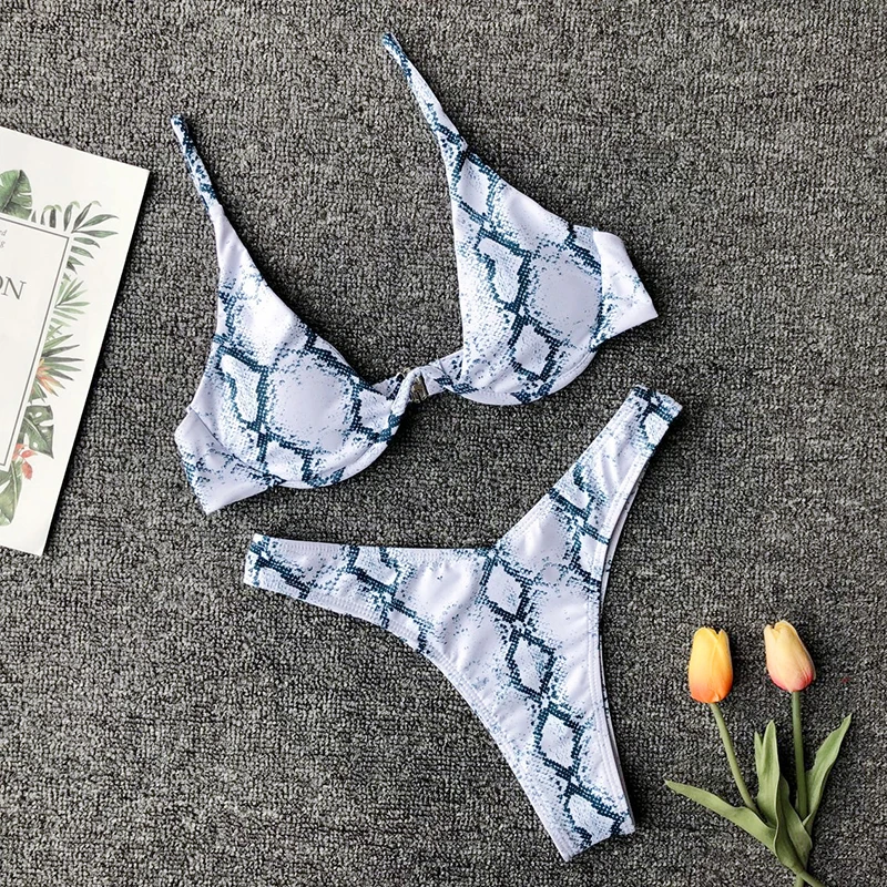 Push up Snake print bikini 2019 new two-piece suit Deep v-neck micro swimsuit female bathing sexy swimwear women Bikini set |
