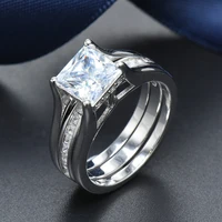 stock clearance vintage princess cut 3 51ct simulated diamond 2pcs 925 sterling silver wedding ring sets engagement jewelry