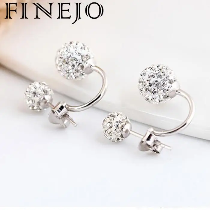 FINEJO 1 пара новые модные женские серьги с серебряными боковыми кристаллами и