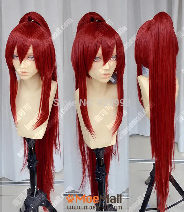 WQ и Оптовая &>> Fairy Tail Эрза Скарлет Темно-Красный Партии Cosplay Парик ж/Ponytails + 1